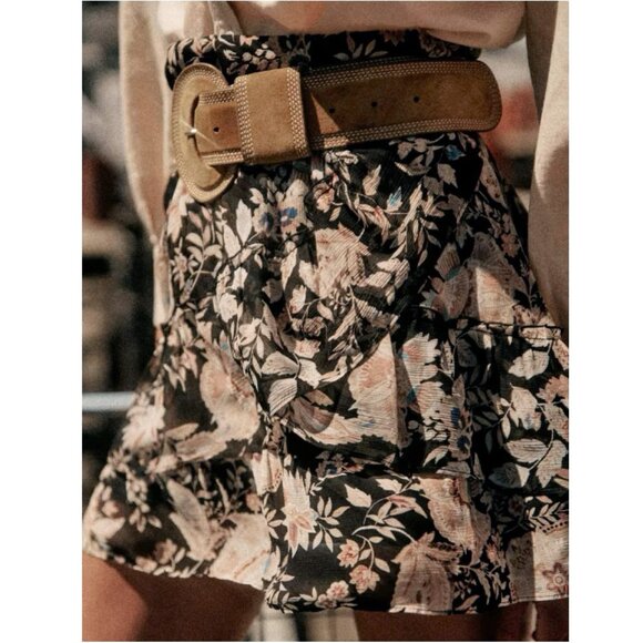 Last Chance! New Sézane Carolina Floral Ruffle Mini Skirt Black Ecru 36, 4 - Picture 2 of 7
